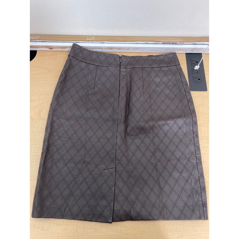 Chadwicks Brown Faux Leather Quilted Pencil Skirt Petite 4P Diamond Stitch